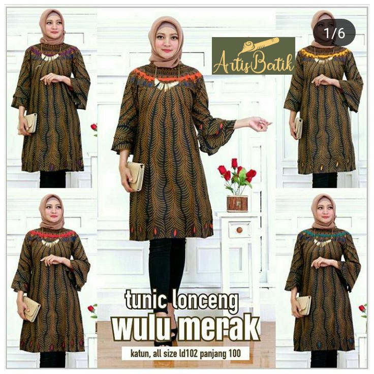 TUNIK BATIK LONCENG WULU MERAK TUNIK BATIK WANITA SERAGAM KANTOR KERJA CANTIK WANITA MUSLIM TUNIK AS