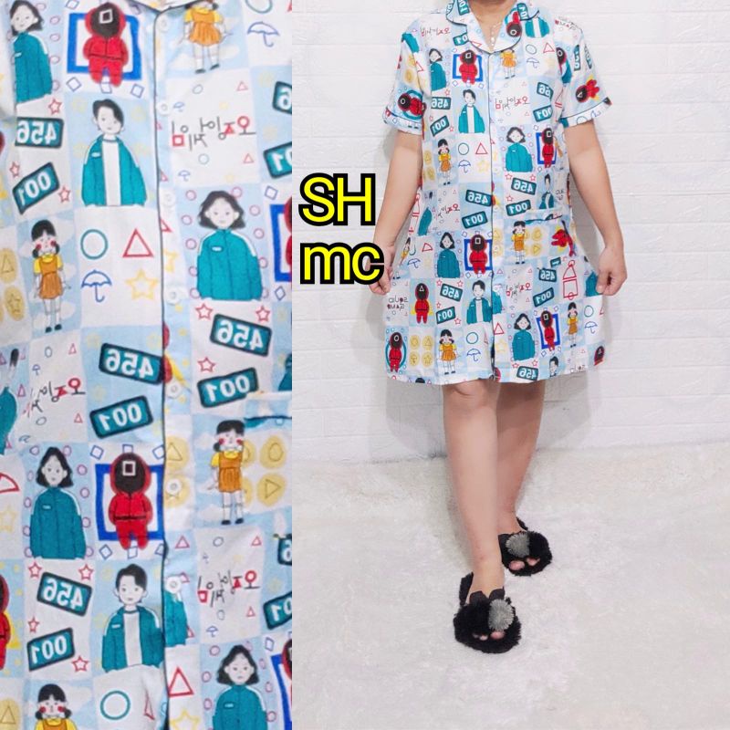 Baju Tidur Piyama Wanita Motif Squid Game Pajamas Katun  / Baju Tidur setelan Wanita katun Daster dewasa Terbaru Bigsize Kekiniaan