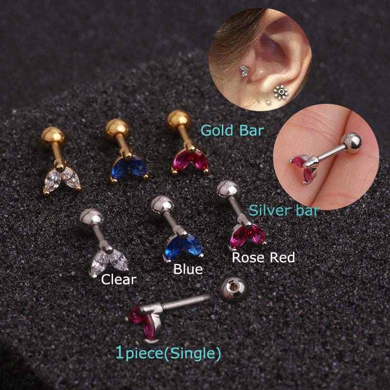 1piece Earrings Cartilage Bar 6mm Length Tragus Helix Piercing 16G