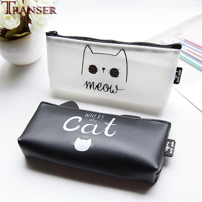 

Transer New High Quality PU Leather Pencil Cases Stationery School Office Cute cat Pencil