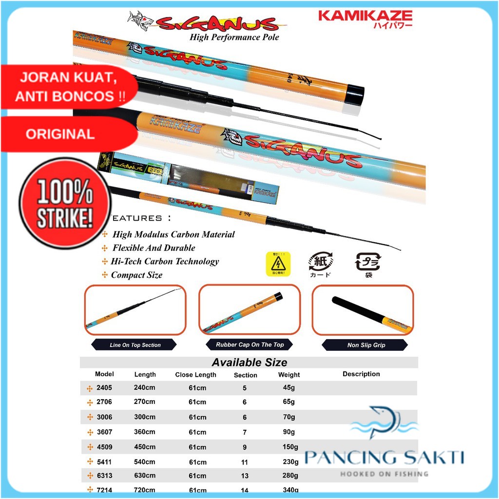 Alat Pancing Joran Tegeg Rod Stik Pancing Tegek Ruas Pendek KAMIKAZE Siganus Carbon Pancingan Murah