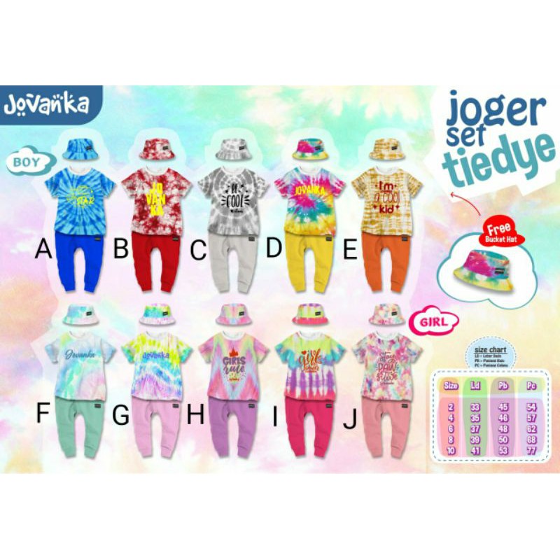UNISEX SET JOGER JOVANKA ID SETELAN ANAK TIE DYE SET ANAK BUCKET HAT JOVANKA.ID SETELAN JOVANKA