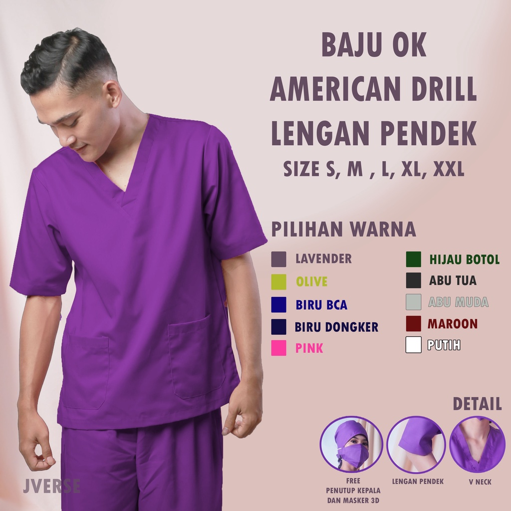 BAJU OK LENGAN PENDEK  SCRUB MEDIS SERAGAM JAGA PERAWAT DRILL