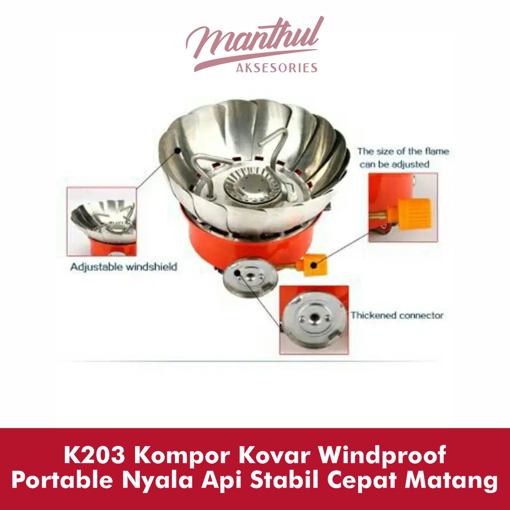 K203 Kompor Kovar Windproof Portable Nyala Api Stabil Cepat Matang