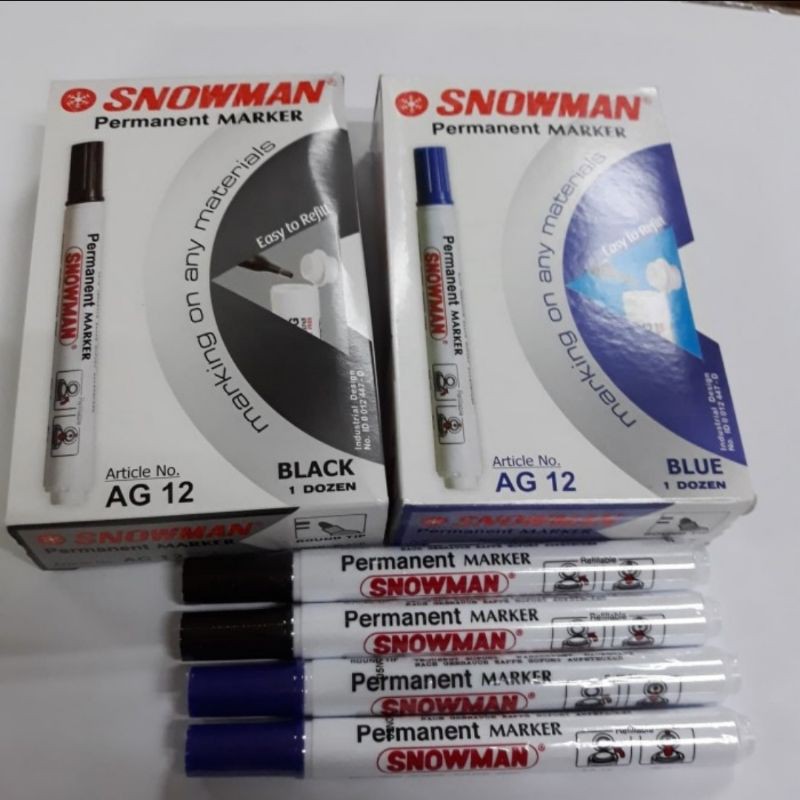 Spidol Permanen Snowman AG 12 (HITAM / BIRU)