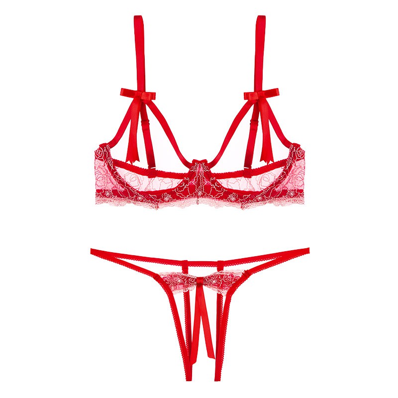 Sexy Lingerie Women Embroidery Hollow Out Wired Erotic Bra Panty Set