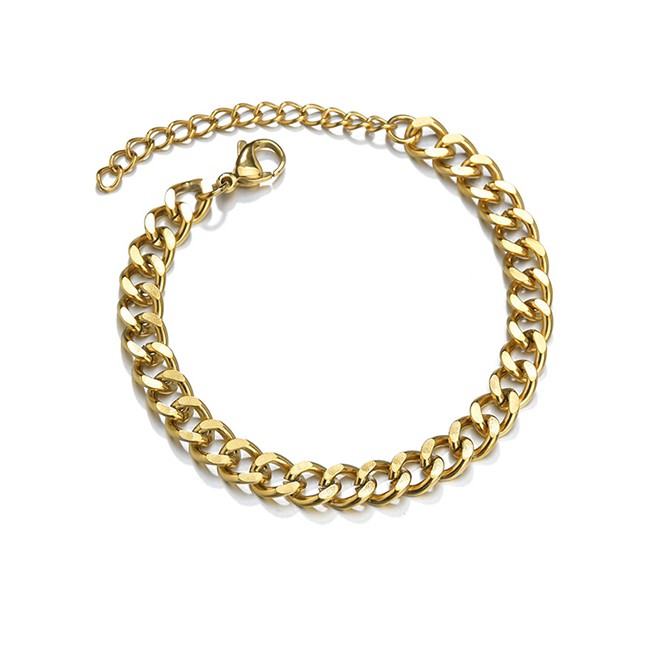 LRC Gelang Fashion Steel Color 3mm*22cm Polished Double-sided Cuban Chain 18k Gold Titanium Steel.