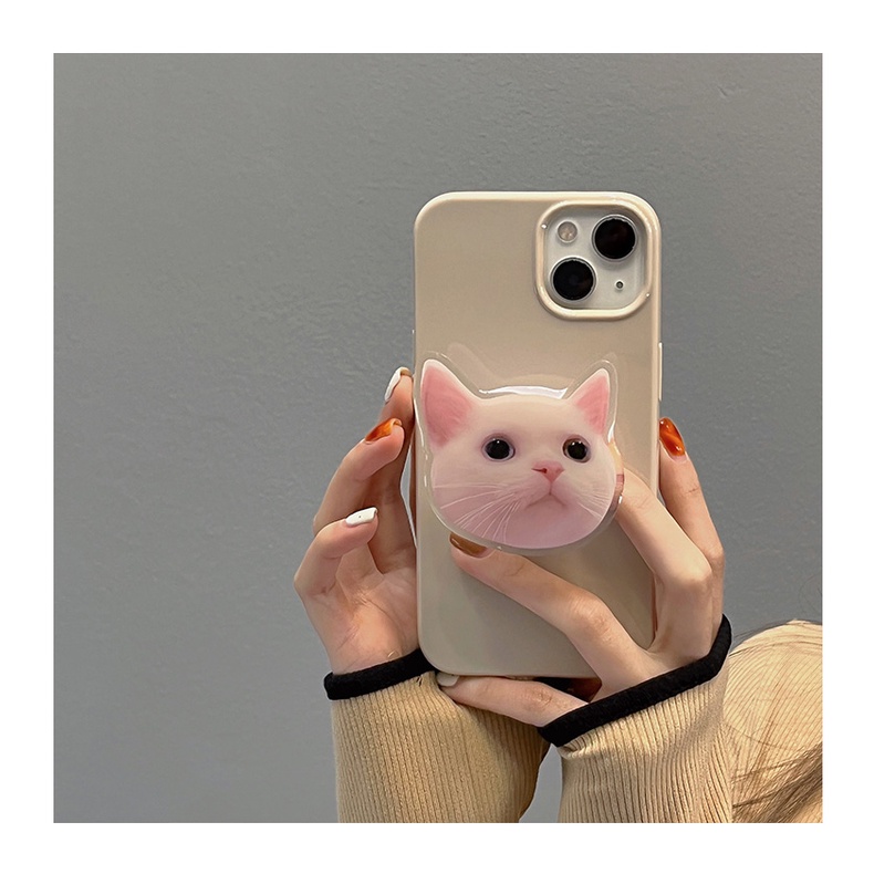 Case Pelindung Warna Permen Gloss Dengan Holder Kucing Untuk IPhone 14 7 8 SE 2020 7P / 8Plus X XS XR 11 12 13 Mini Pro Max