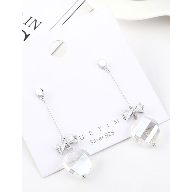 LRC Anting Tusuk Fashion Platinum Glass Bead Tassel With Diamond Bow Earrings Y63134