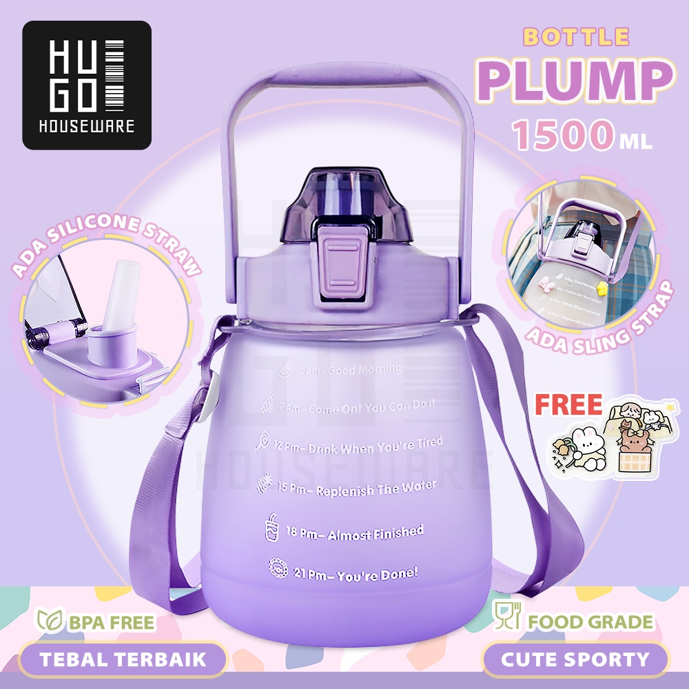 Botol Minum Motivasi Pastel Gradient Rainbow 1.5 Liter Premium Quality Gratis Stiker HUGO