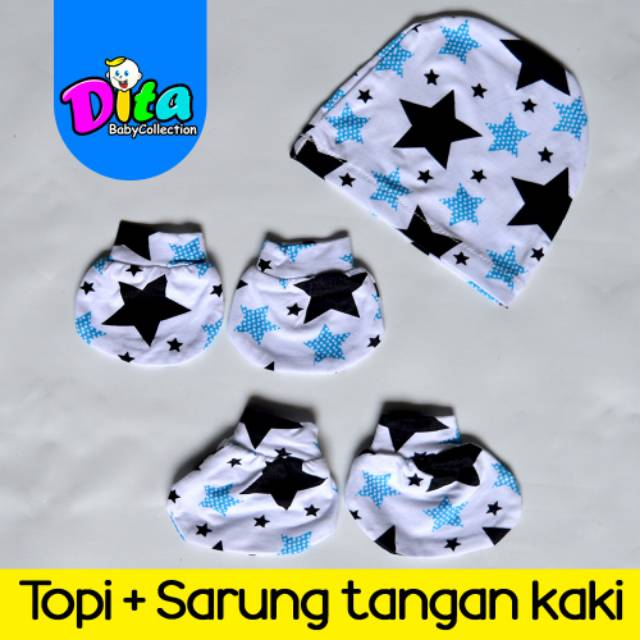 Sarung Tangan Kaki + Topi Motif Bayi Murah / Kaos tangan kaki bayi Murah