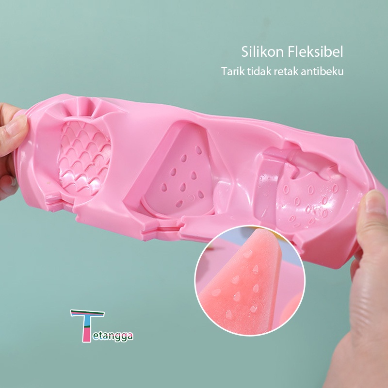 Cetakan Es Krim Pudding Silikon 4 Slot / Es Loli DIY Lucu Unik Bunga Love Kaki Penutup 3 Kotak Ice Cube Tray Cetakan Es Batu Ice