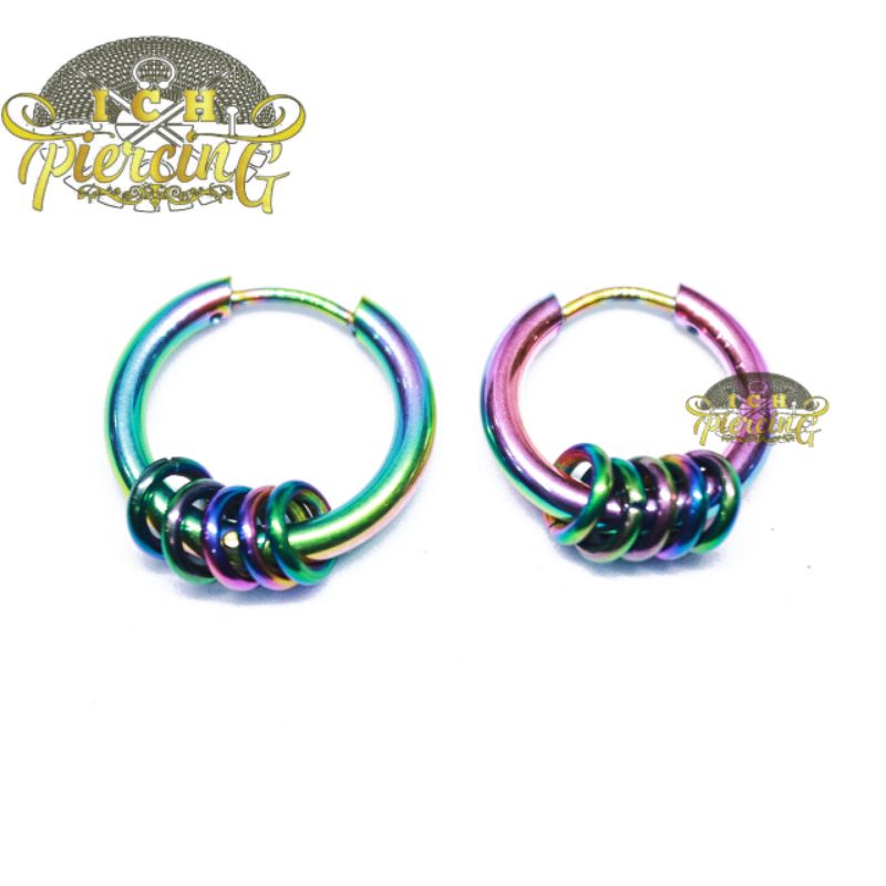 anting Hoop ring rainbow terbaru / anting Hoop korea tindik / anting Hoop rainbow 12mm, 14mm