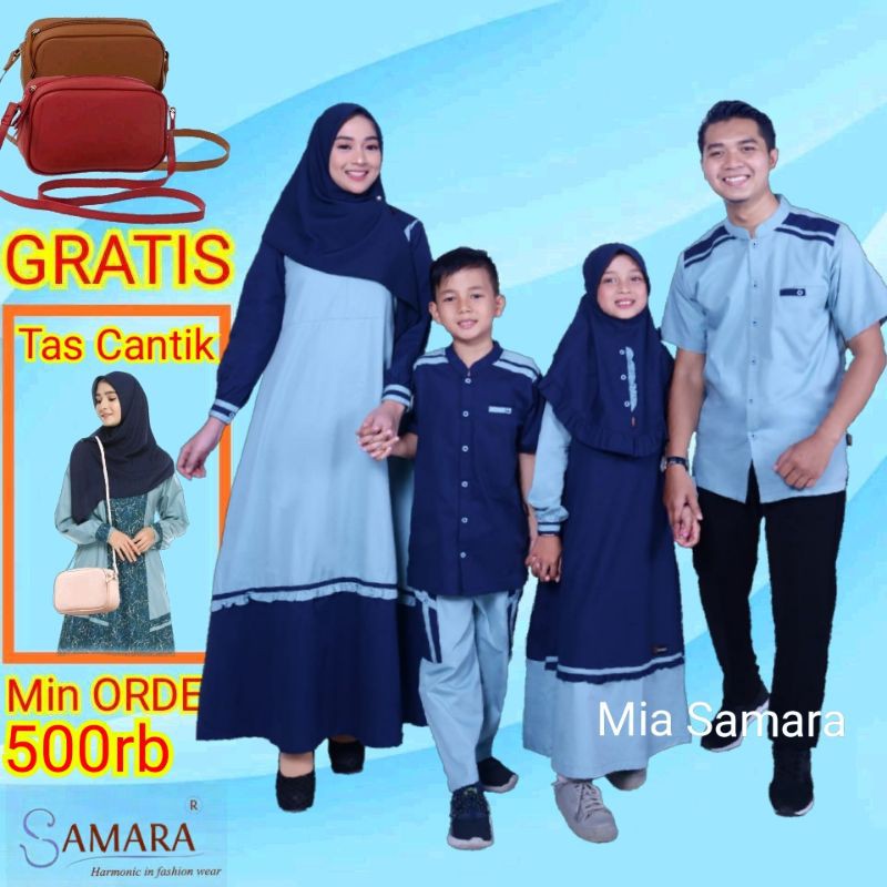 Bisa COD | H04 Brunea soft blue Sarimbit Couple Samara Seragam Muslim Setelan Koko Gamis Dewasa Anak