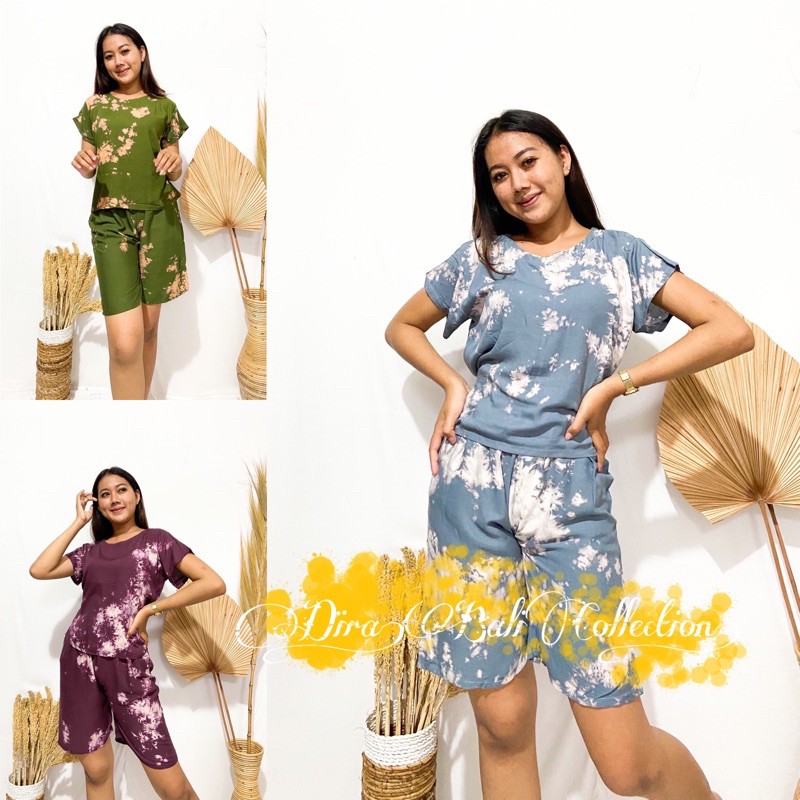 PUSAT FASHION WANITA TERLARIS SETELAN PENDEK TIE DYE BALI | SETELAN TIE DYE | BAJU BALI