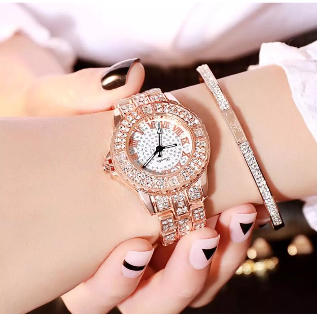 Jam  tangan Mewah diamond tali rantai-Jam tangan wanita tahan air - waterproof anti karat stainless-1