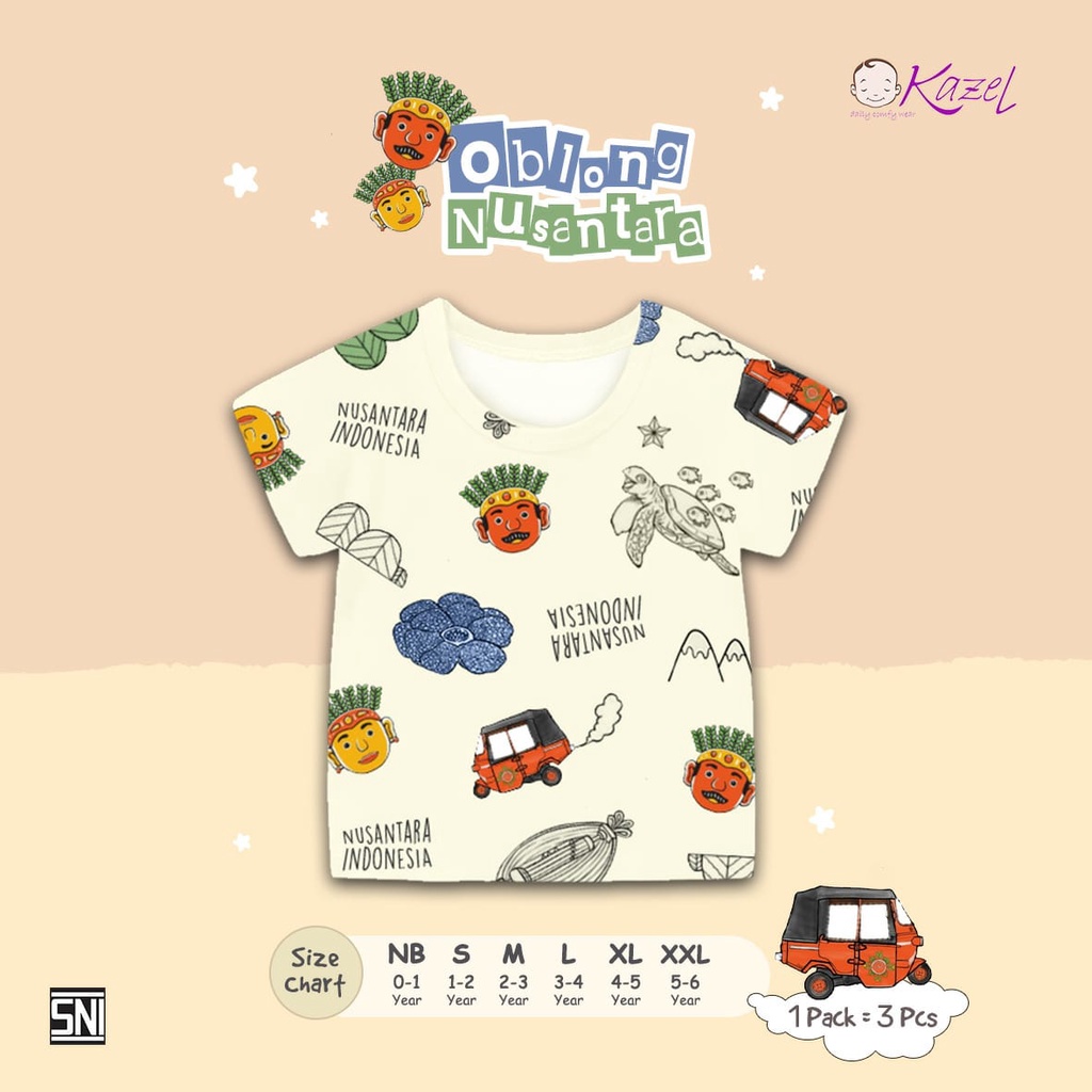 3pcs KAZEL OBLONG NUSANTARA / JURASSIC / SPACE TSHIRT ANAK ATASAN ANAK BAJU ANAK PAKAIAN ANAK 1-6 TH