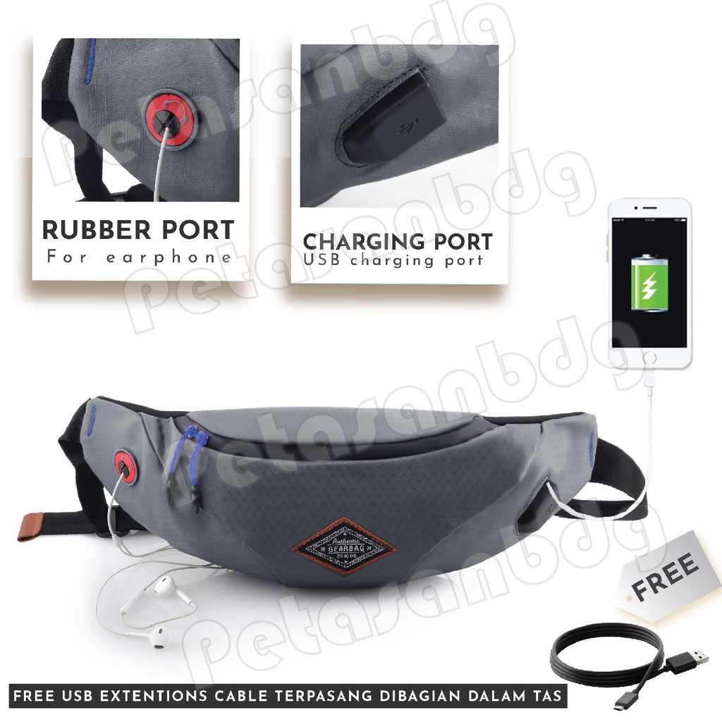 Tas Selempang Pria / Wanita Waist Bag Gear Bag 13110 VERMONT PORT + FREE USB EXTENTIONS CABLE