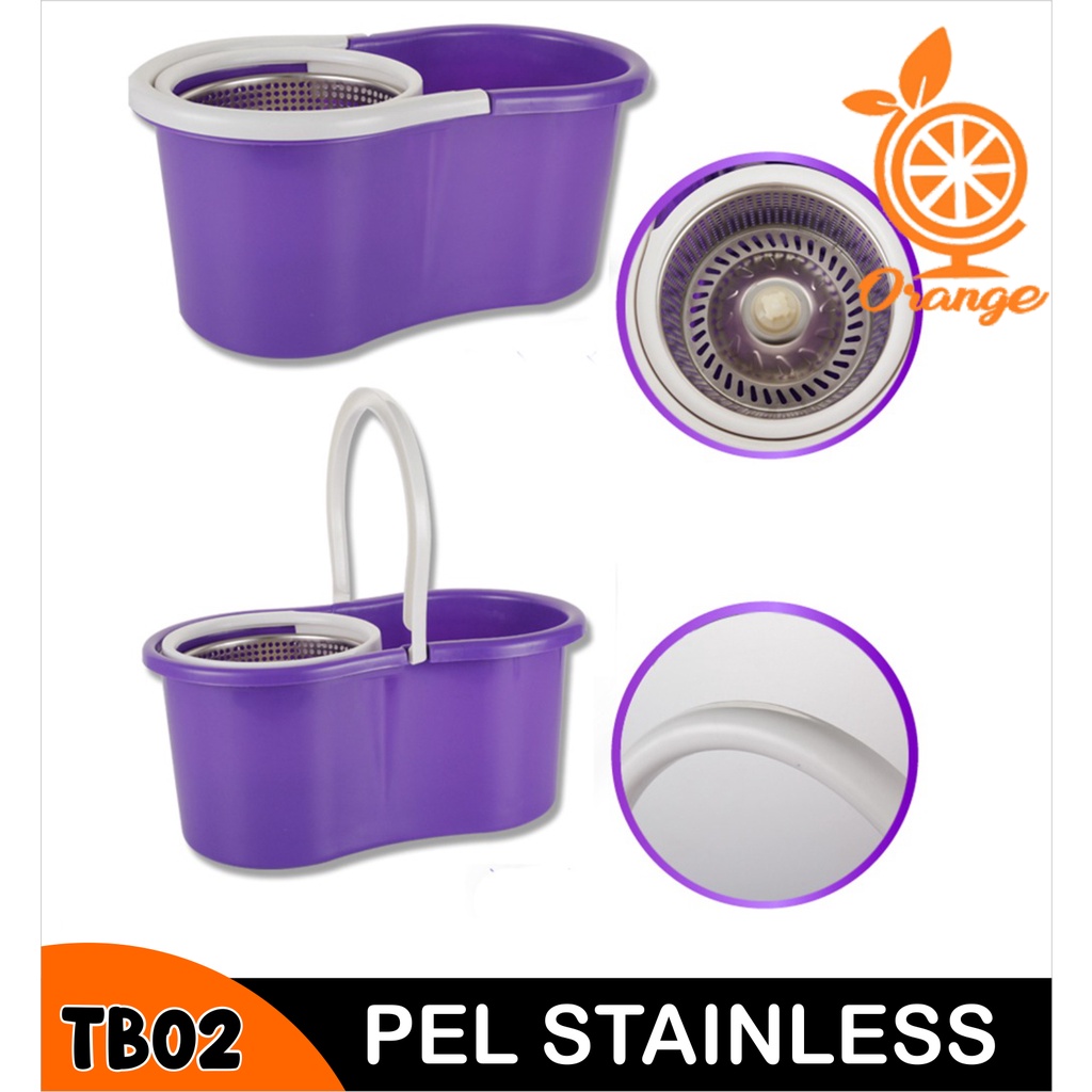 Spin Mop Stainless Alat Pel Putar Dengan Ember Stainlees Pel Praktis Multifungsi Alat Pel Kain Murah Pel TB02WFS