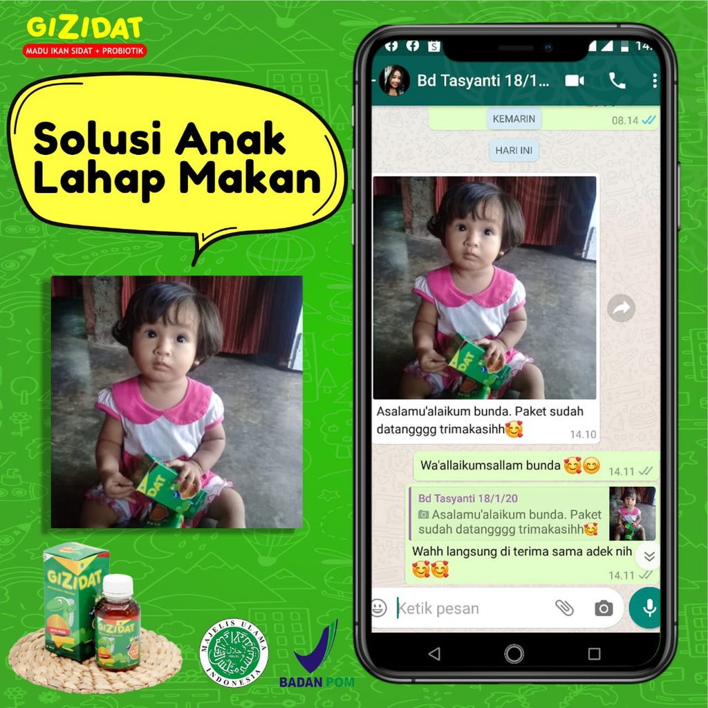 Gizidat Madu Gemuk Anak - Multivitamin Nutrisi Penambah Nafsu Makan &amp; Berat Badan Tingkatkan Daya Tubuh Lancarkan Pencernaan Ekstrak Ikan Sidat Original Isi 130ml