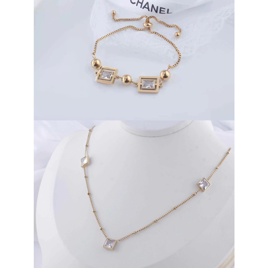 Set Titanium Perhiasan Kalung Dan Gelang Fashion Jewellery 9743