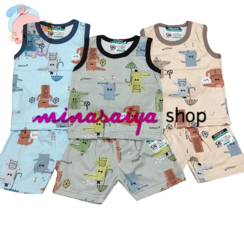 RIDGES Setelan Bayi SNI Lengan Buntung / Kutung Print Warna Uk. S - XL