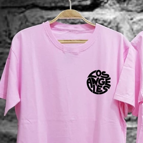 Kaos Tshirt Pria Terbaru Samurai Jepang Los Angelas Warna Pink Distro Lengan Pendek Motif Sablon Bergambar Keren