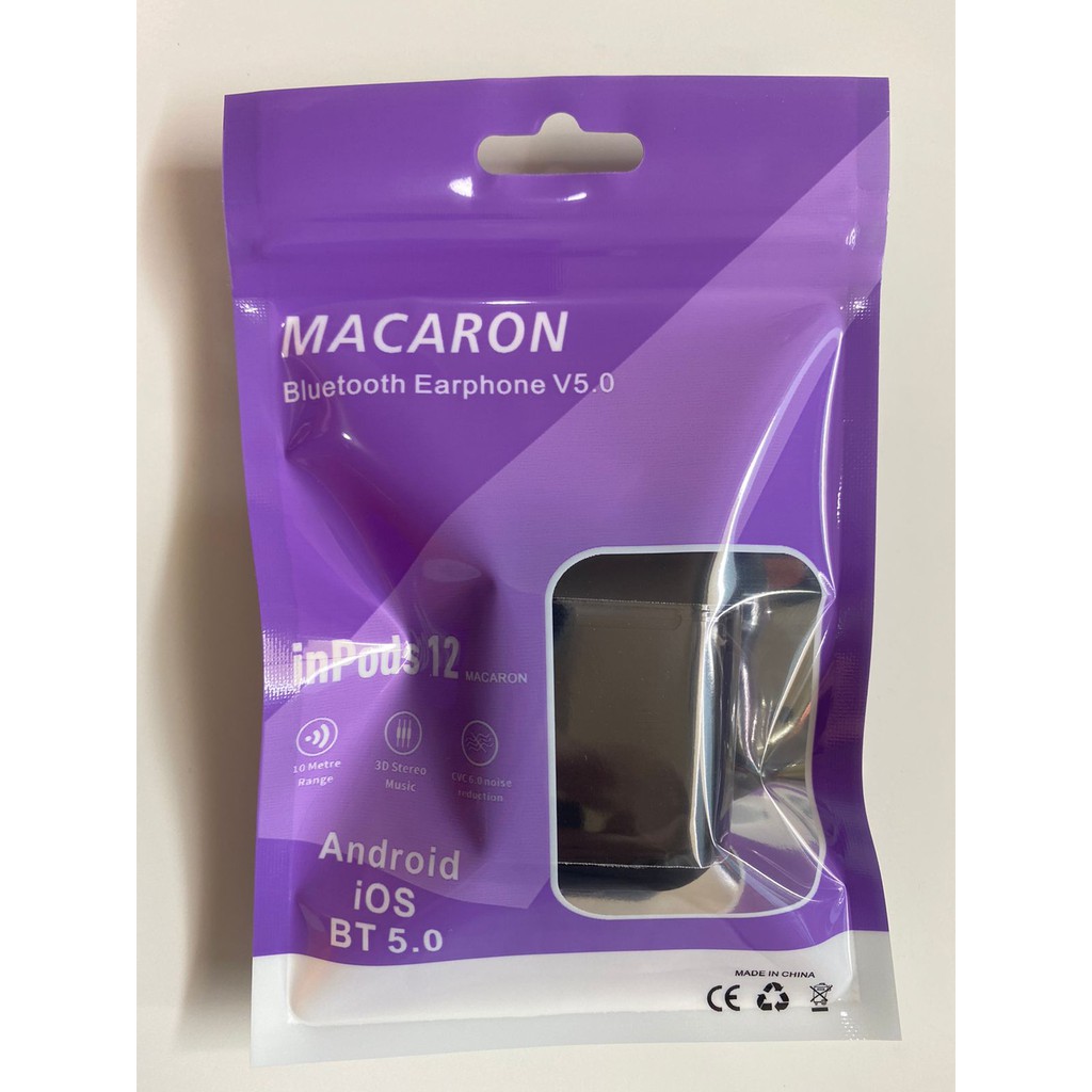 I12 Macaron TWS Headset Earphone Bluetooth Wireless Extra Bass Up to BT 5.0-Candy Pack Hitam