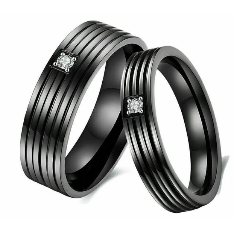 Cincin couple kawin hitam permata titanium asli perhiasan anti pudar