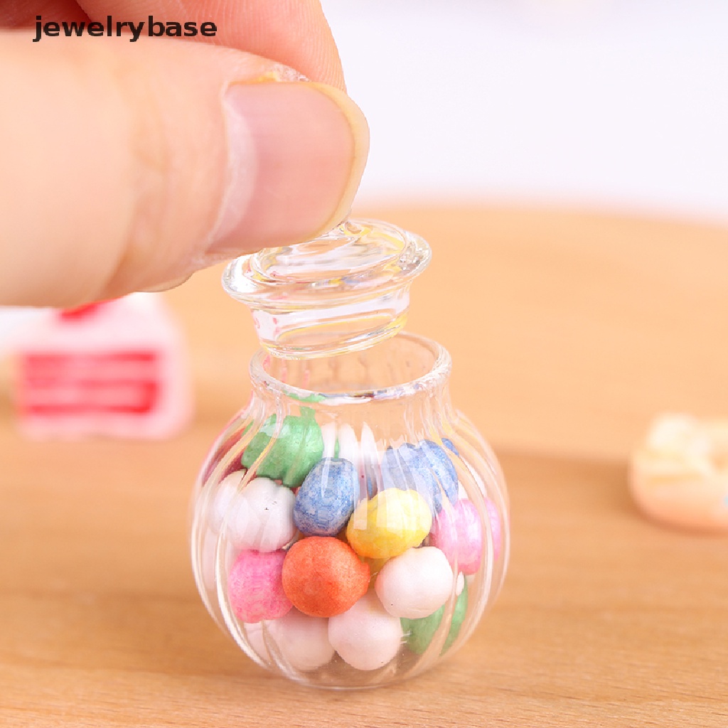 Base Mainan Miniatur Toples Permen Bulat Bahan Kaca Untuk Aksesoris Rumah Boneka 1: 12