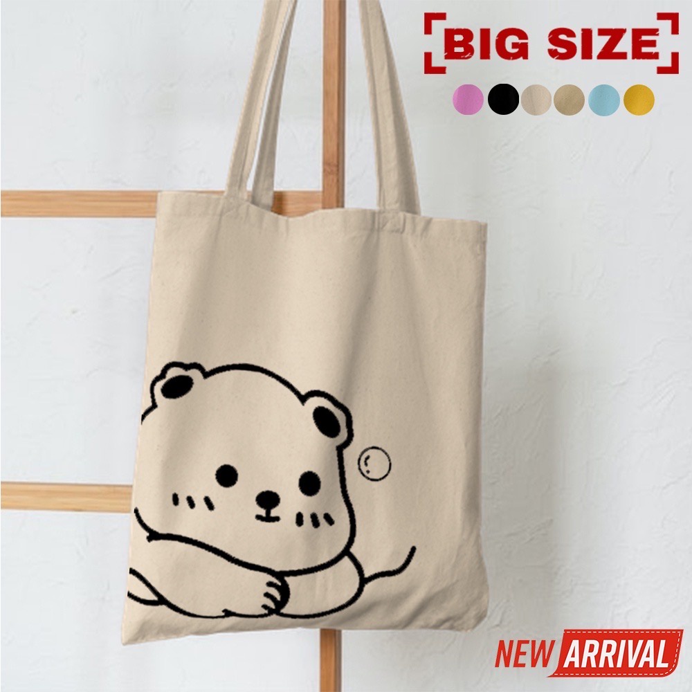 TERLARIS! FLASH SALE 4.4 - [RESLETING] SEMI KANVAS BERUANG BALON RESLETING UKURAN 33x38 CM | TOTEBAG HITAM | TOTEBAG KREM | TOTEBAG KHAKI | TOTEBAG BIRU MUDA | TOTEBAG PINK | TOTEBAG NAVY | TOTEBAG MAROON ATAU MERAH