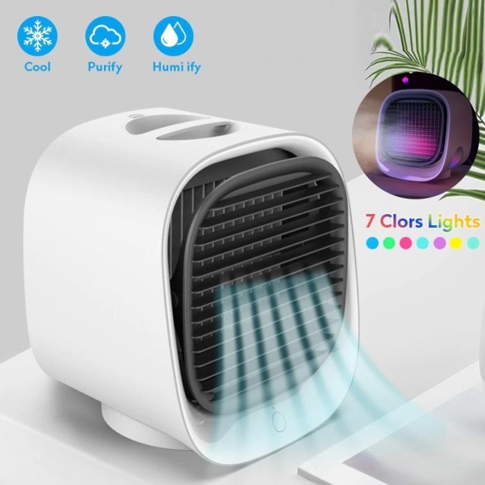 Ac Mini Portable Desk Water Misting Cooling Air Conditioner Fan - Putih