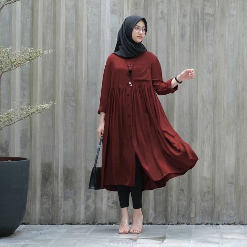 KEMEJA TUNIK WANITA POLOSAN BAHAN RAYON