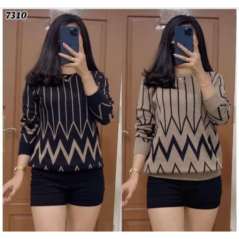 Atasan rajut wanita zig zag/blus kaos rajut wanita/kaos rajut wanita import