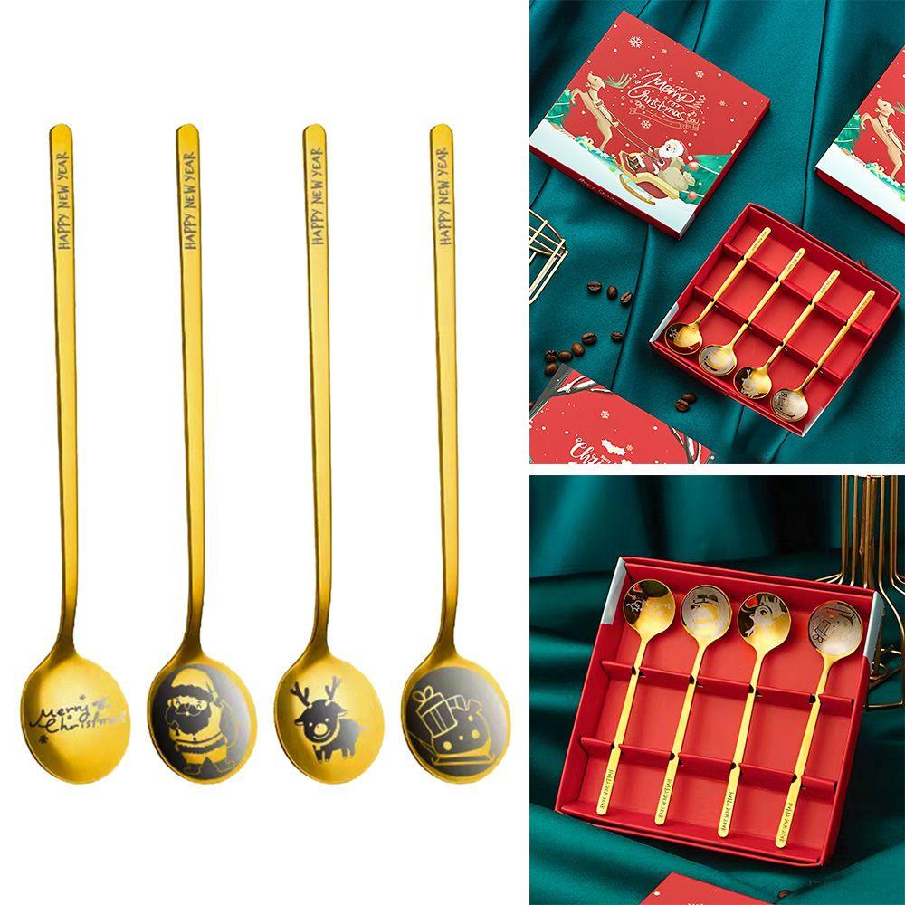 Solighter 4Pcs / Set Sendok Kopi / Dessert Tema Natal