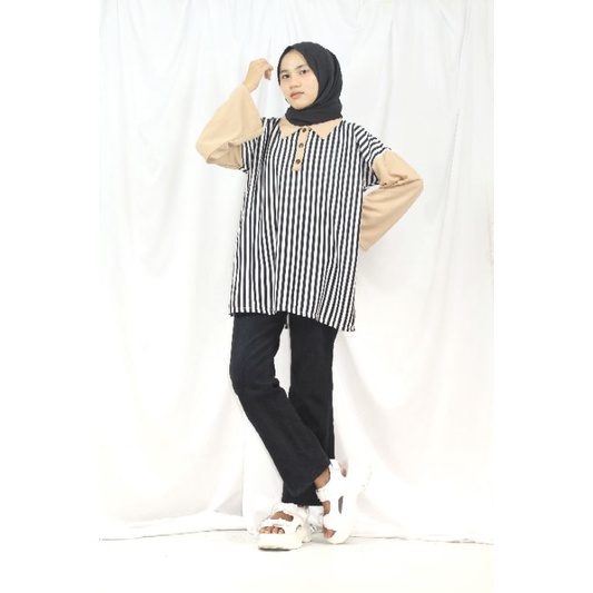 INAFHA TOP - Promo 10.10 Atasan Blouse Stripe Busui Friendly Oversized Pastel