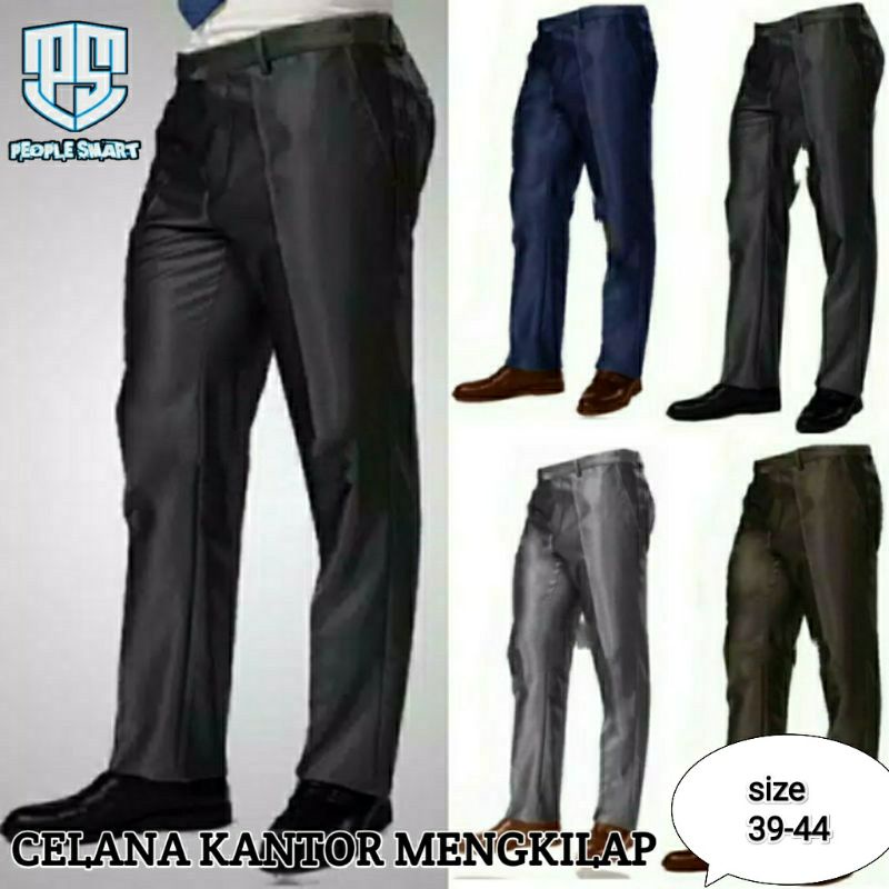 Celana Formal Pria Dasar Mengkilap METALIK Slimfit / Kantor Kerja Panjang JUMBO 39-44