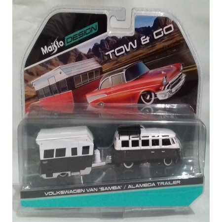 Diecast Mobil Maisto 1/64 Tow & Go - Volkswagen Samba Bus With Alameda Trailer