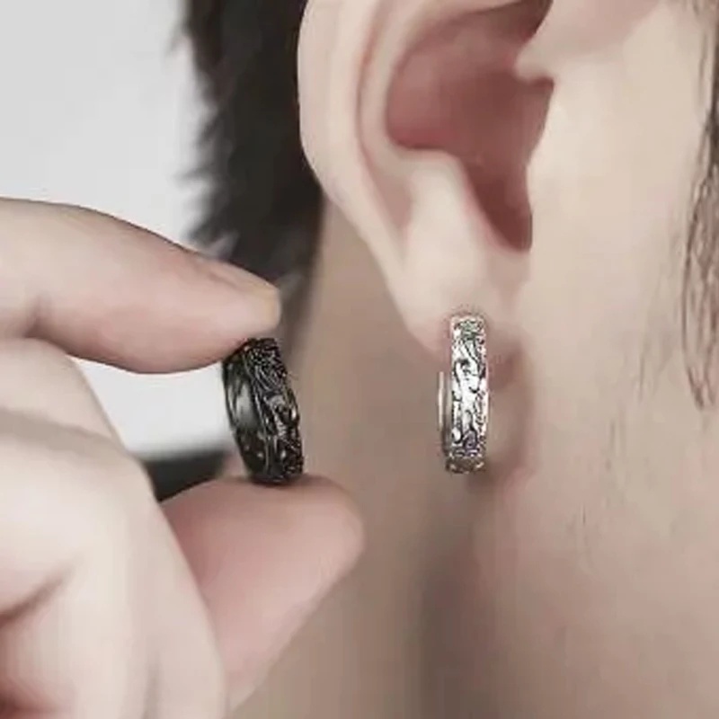 Anting Stud Gesper Telinga Pixiu Gaya Punk Hip-Hop China Feng Shui Good Luck Untuk Pria Dan Wanita