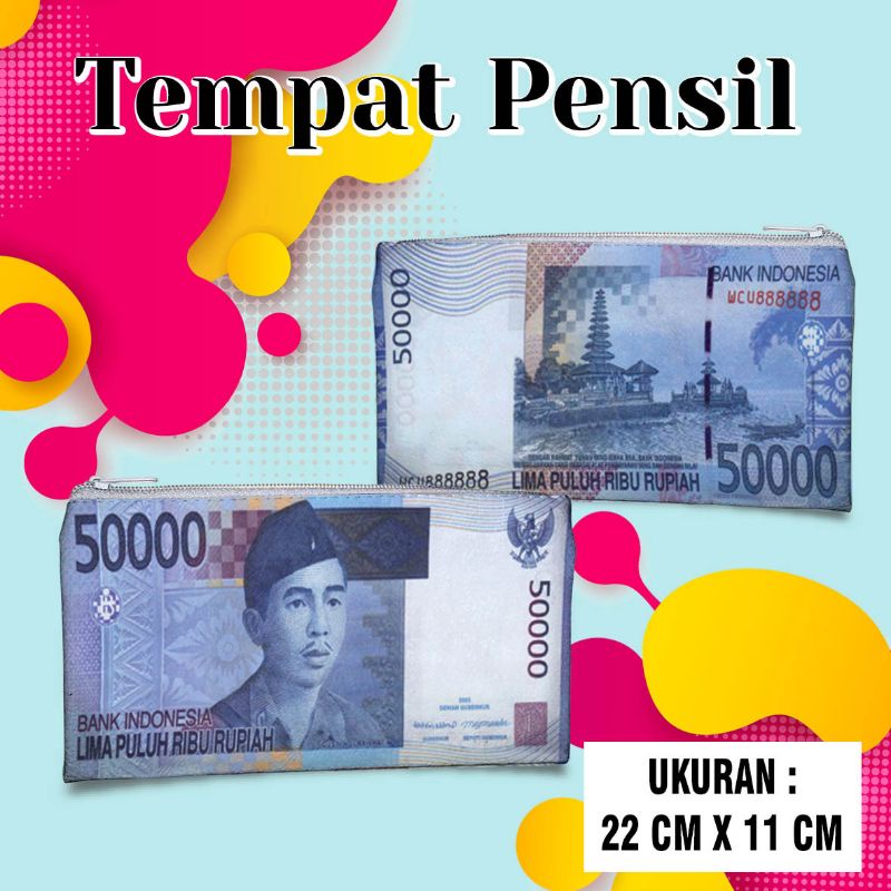 

Tempat Pensil Pouch Dompet Tema Gambar Uang Lima Puluh Ribuan Bisa Custom Free Desaign