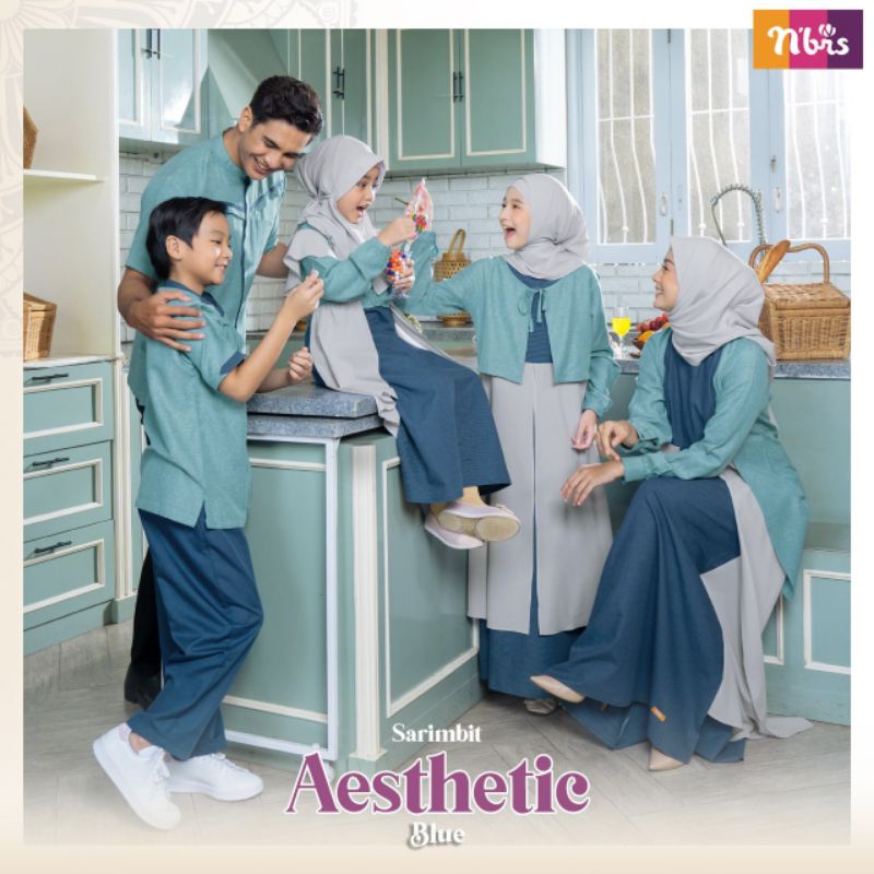 NIBRAS SARIMBIT AESTHETIC BLUE, SARIMBIT KELUARGA NIBRAS, SARIMBIT LEBARAN, BAJU KELUARGA