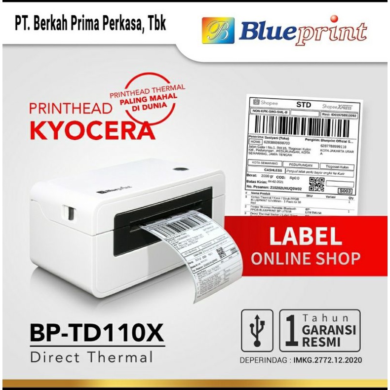 Printer Barcode Thermal Printer Label Resi A6 BLUEPRINT BP TD110X (USB) SECOND