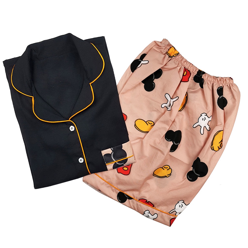 Setelan Piyama Dewasa Celana Pendek Lengan Pendek Hotpant All Size-HPL MICKEY PEACH COM