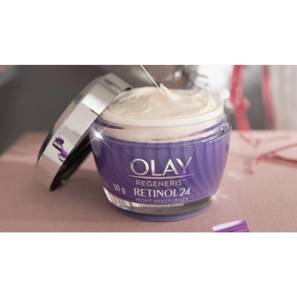 NIGHT Cream Olay Regenerist RETINOL 24 Krim Pelembab Anti Aging Skincare 8gr / 50 gr Ukuran Besar - Kemasan Ungu - Crem Malam Krem