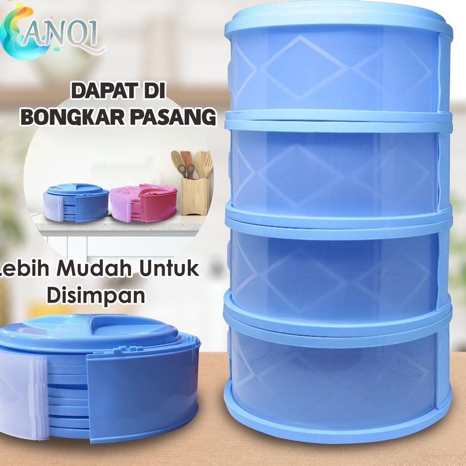 Paket Meriah ANQI SHOP Food Cover Layer Penutup Makanan Tudung Saji Tutup Sayur Susun 4 Tingkat Tudu