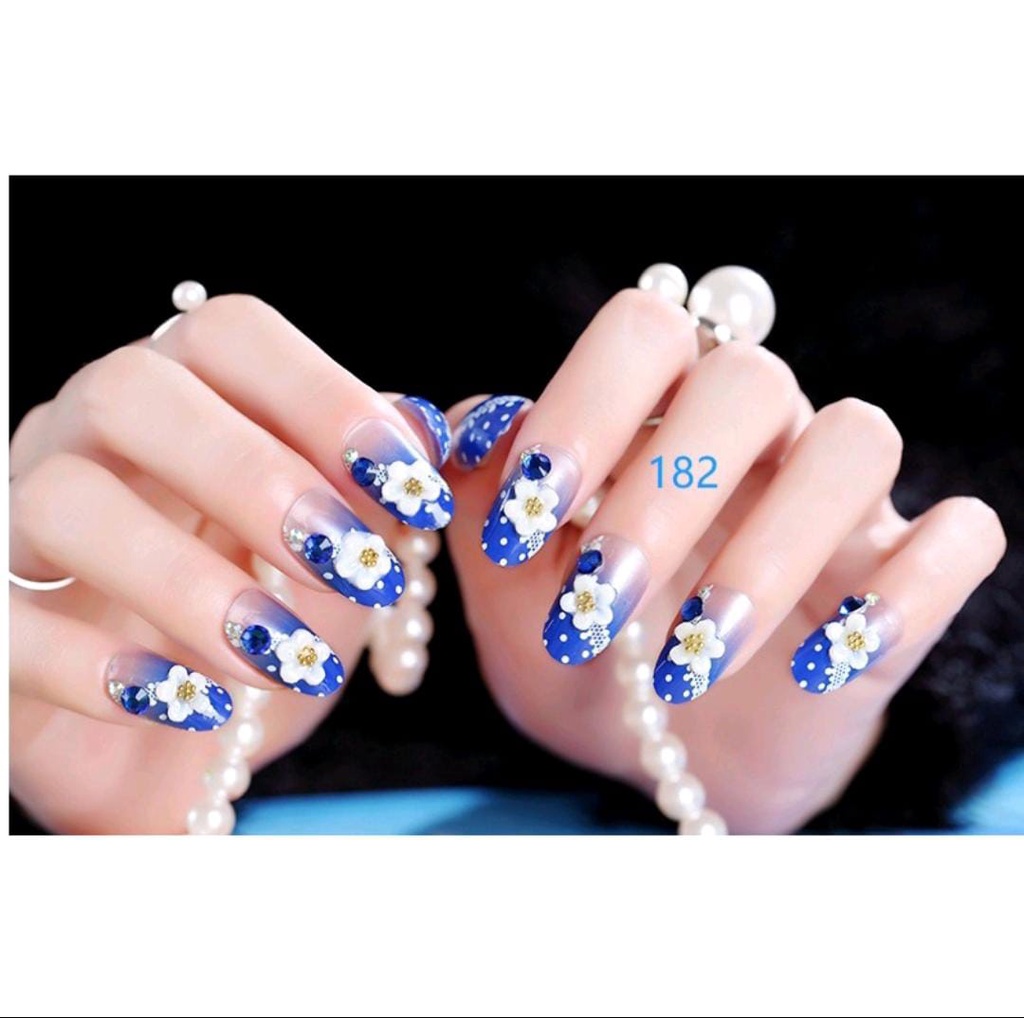 24PCS BLUE WEDDING FAKE NAILS KUKU PALSU WARNA BIRU PERNIKAHAN KUPAL WEDDING RHINESTONE / KUKU PALSU