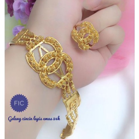 (SEP) Set Perhiasan Lapis Emas 24 Karat Xuping Gelang Cincin Chanel Gold Mewah Titanium Realpic