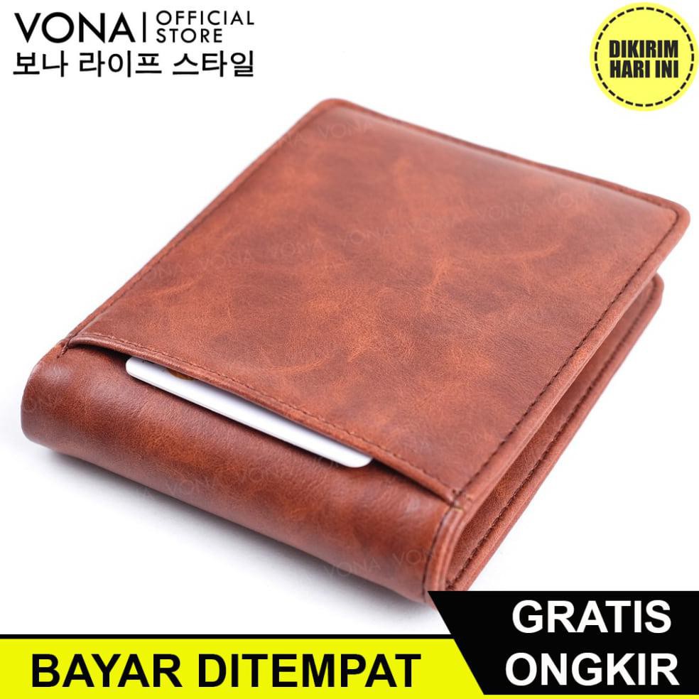 (BAYAR DITEMPAT) JB424 VONA DOMPET PRIA KULIT PU / DOMPET KARTU KEREN - JET (BAYAR DITEMPAT)