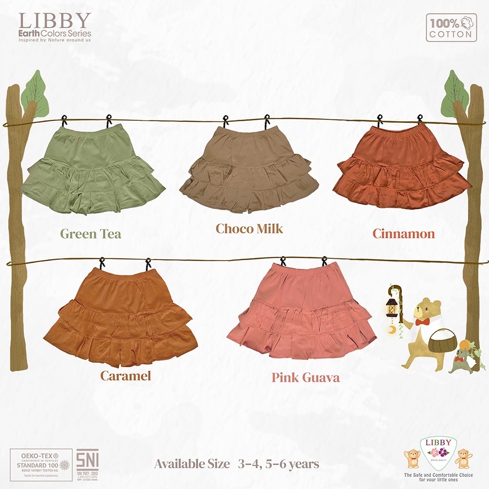 Libby Earth Colors Lilo Skirt Cotton Segiempat 3-6thn 1pcs Rok Double Ruffle Rok Anak Bayi Perempuan