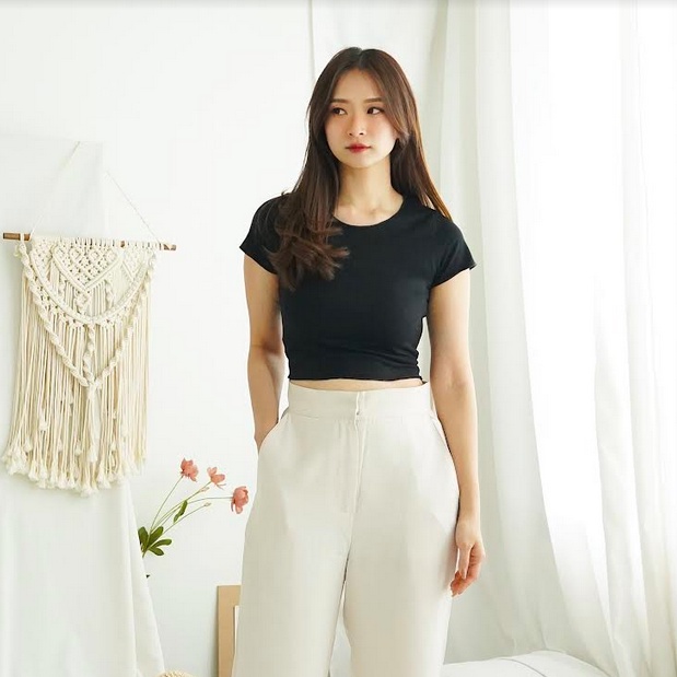 Korean Crop Top Baju Atasan Wanita Kaos Croptop  Polos 027